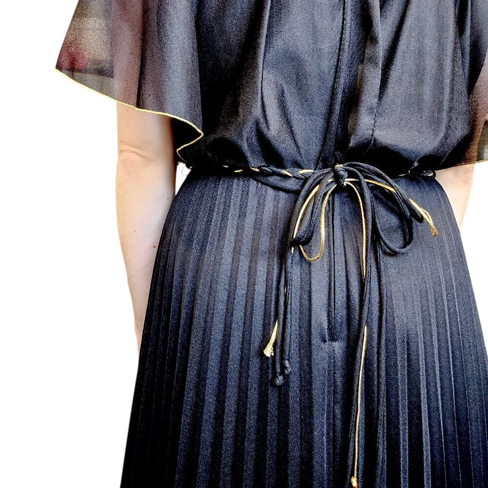 VTG Black Fairy Goddess Long Dress Formal Floor Length Sz 6 Greecian Party Belt - Picture 10 of 16